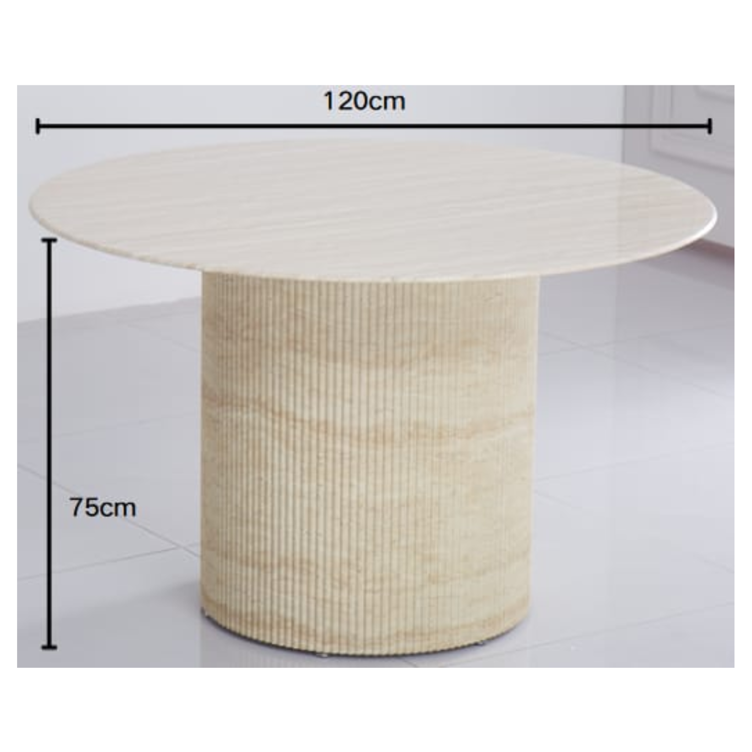 Table à manger ronde plateau travertin céramique brillant