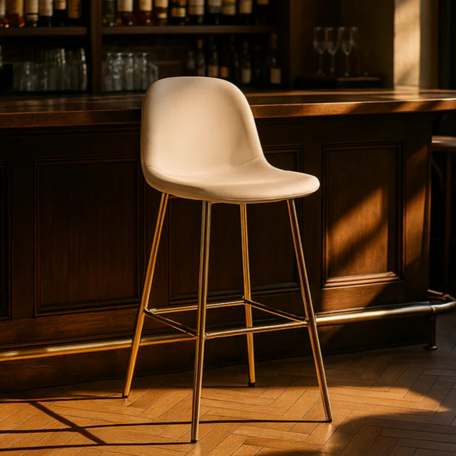 Tabouret de bar élégant en velours et métal doré – Chic, Confort et Style Scandinave