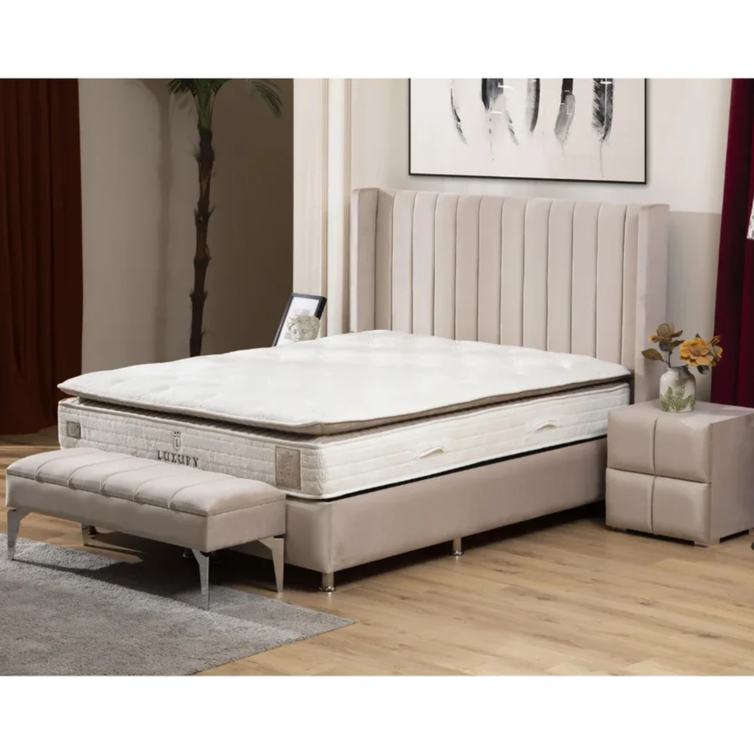 Lit avec Coffre de Rangement – Velours Gris ou Taupe 90x190 Cm