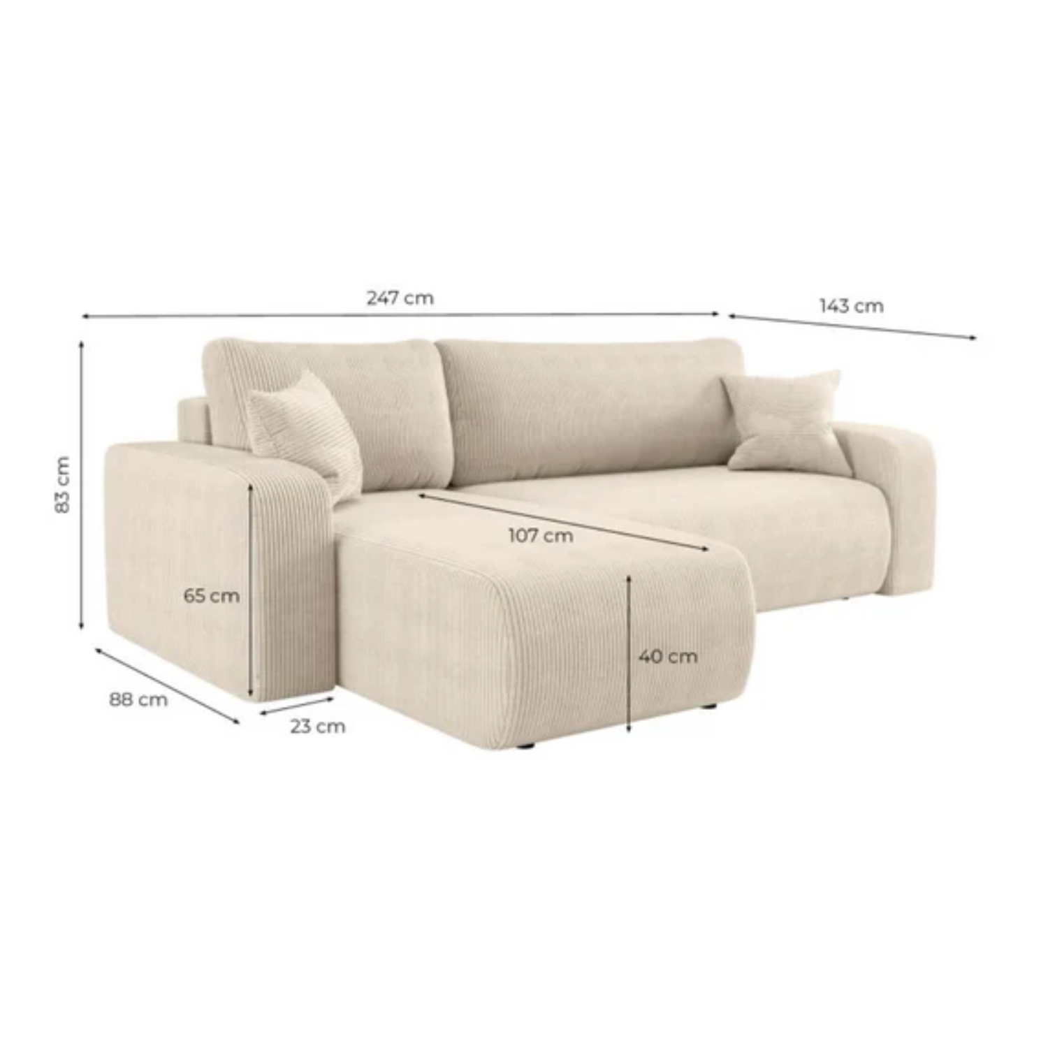 Canapé d'angle convertible et réversible 4 places en velours côtelé