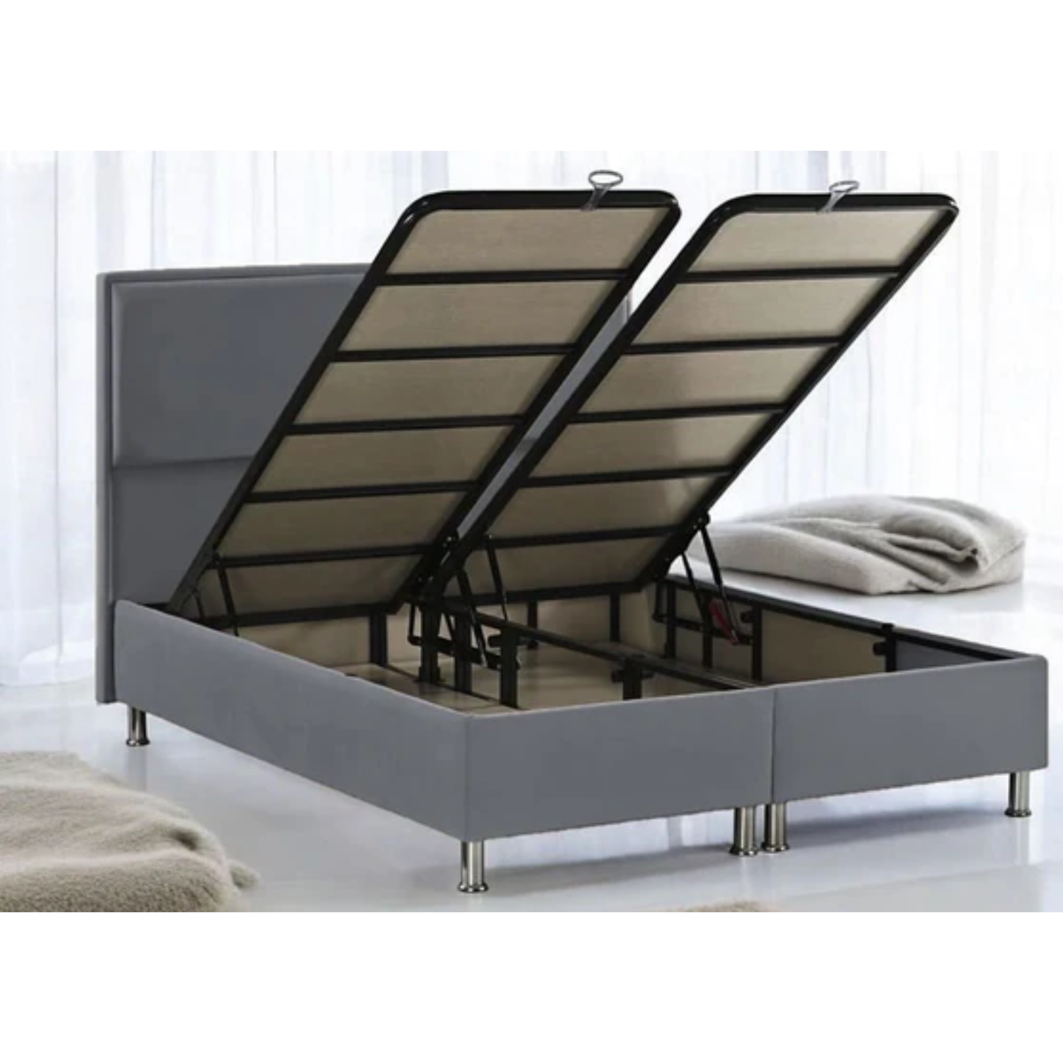 Lit coffre 160x200 en velours – Design moderne avec rangement intégré