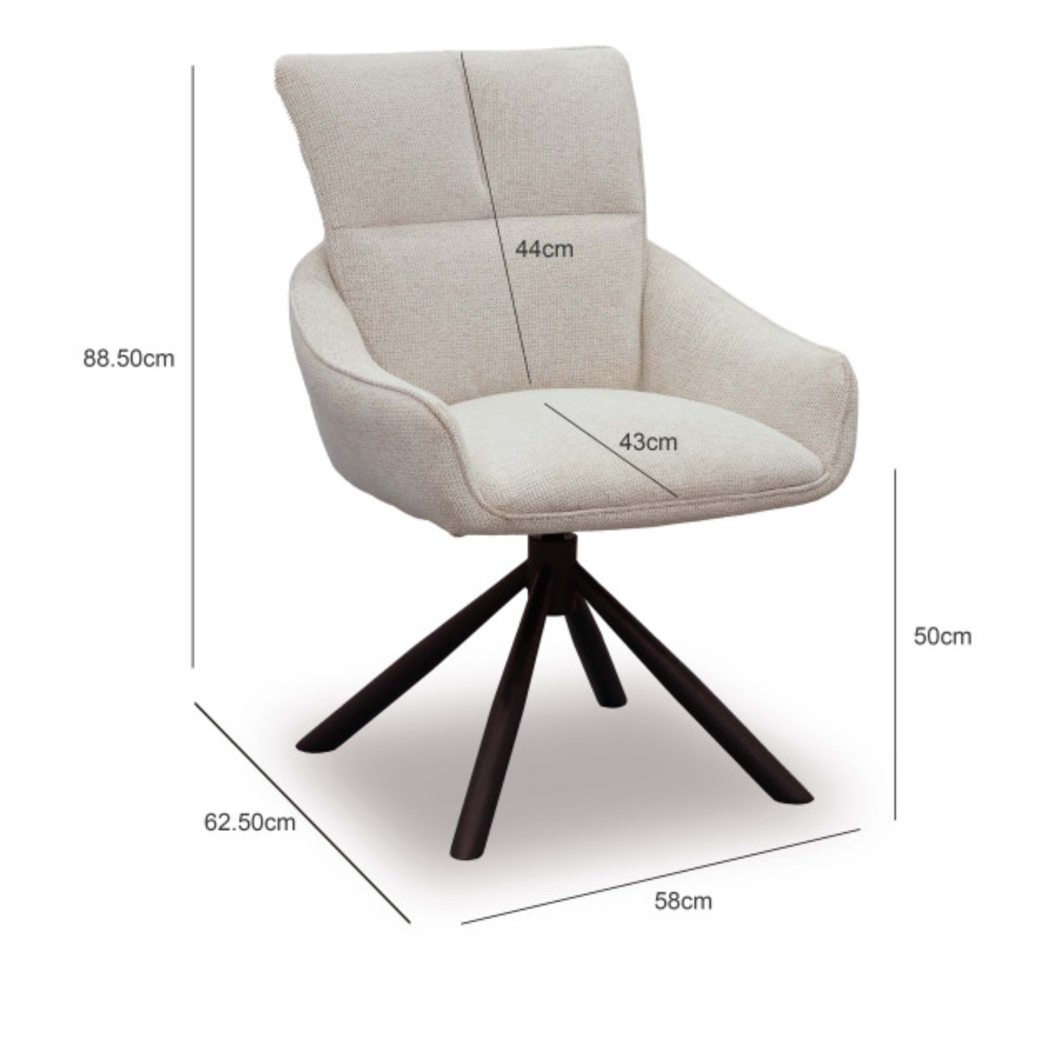 Chaise design – Assise et dossier en tissu, piétement acier (Gris / Blanc)