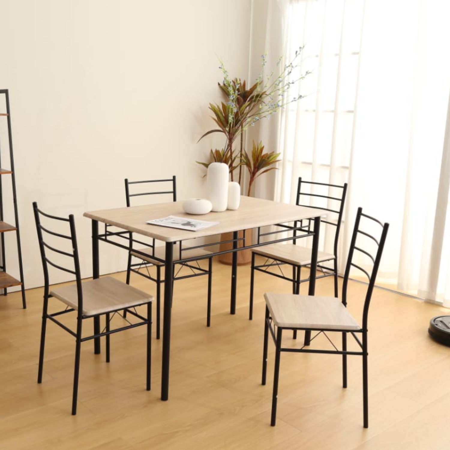 Table à manger et 4 chaises plateau bois structure métallique 110x70x75 cm