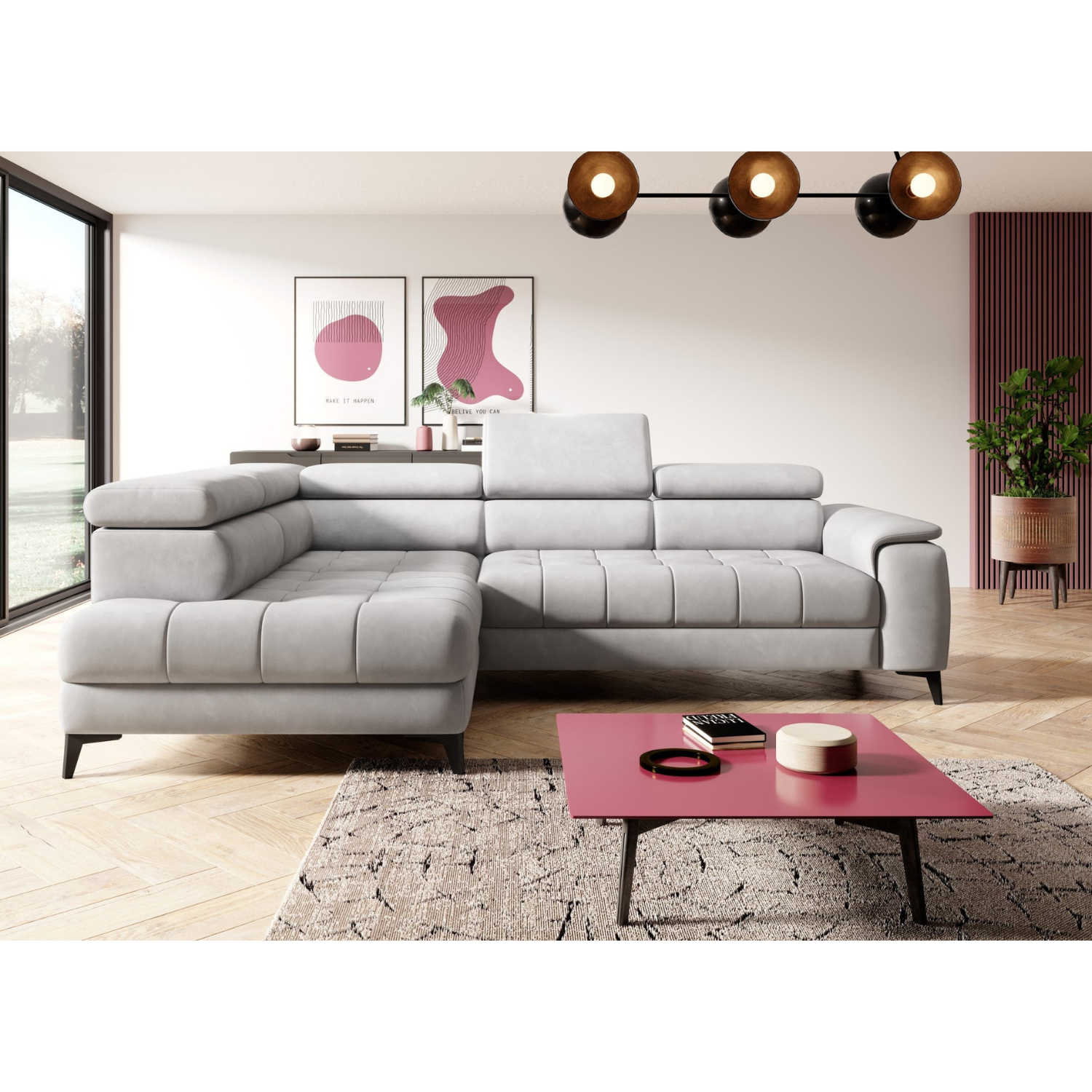 Canapé d’angle convertible électrique avec appuie-têtes réglables