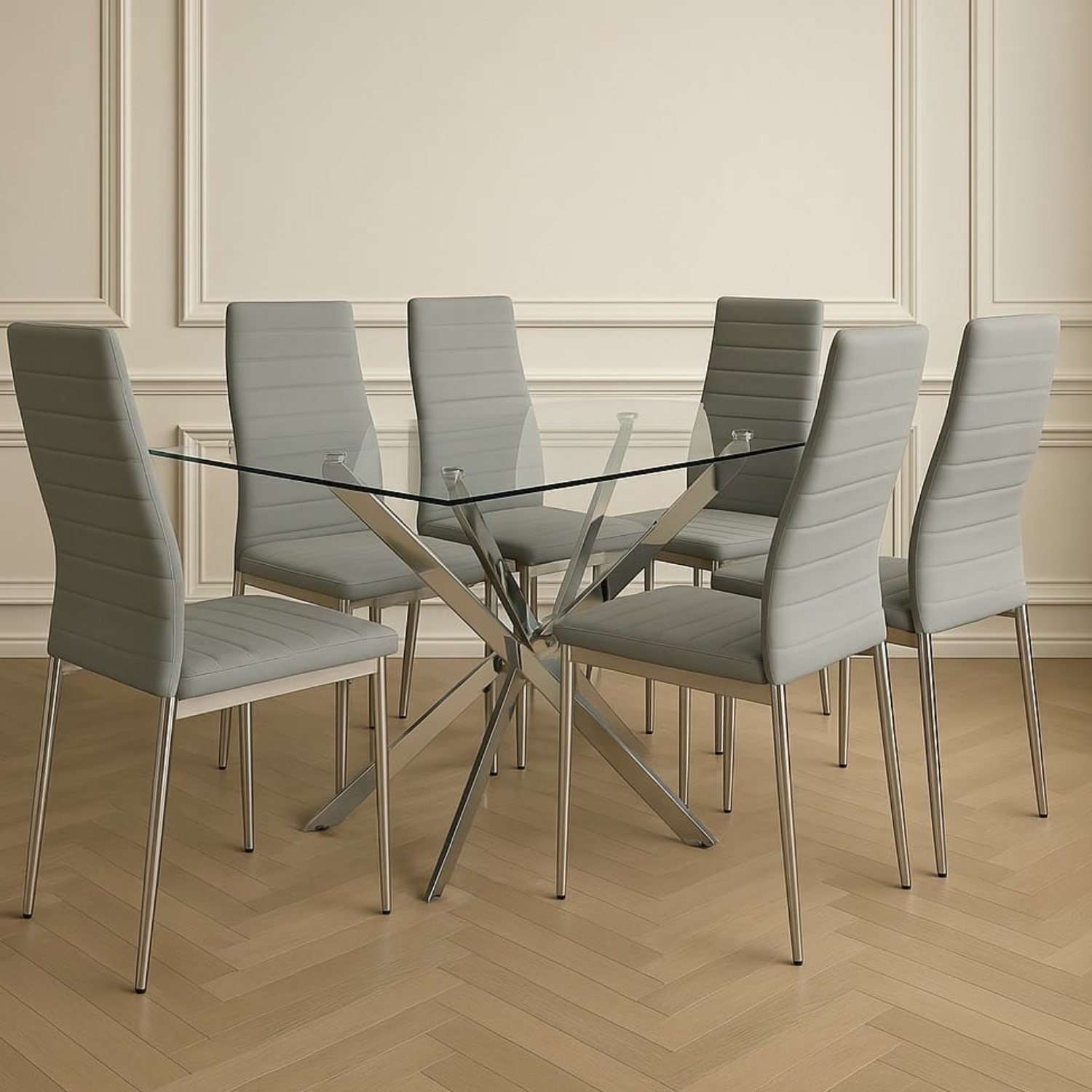 Chaise en velours  et pieds en acier inoxydable