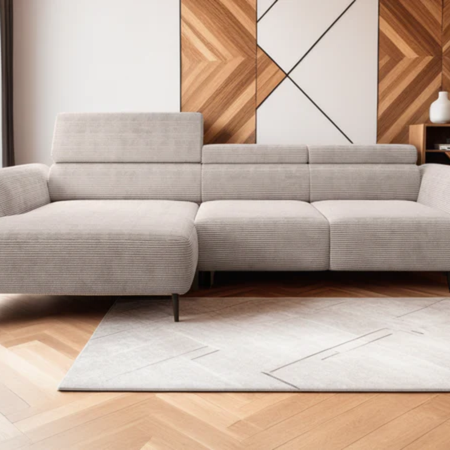 Canapé d’angle beige avec Assise extensible électrique