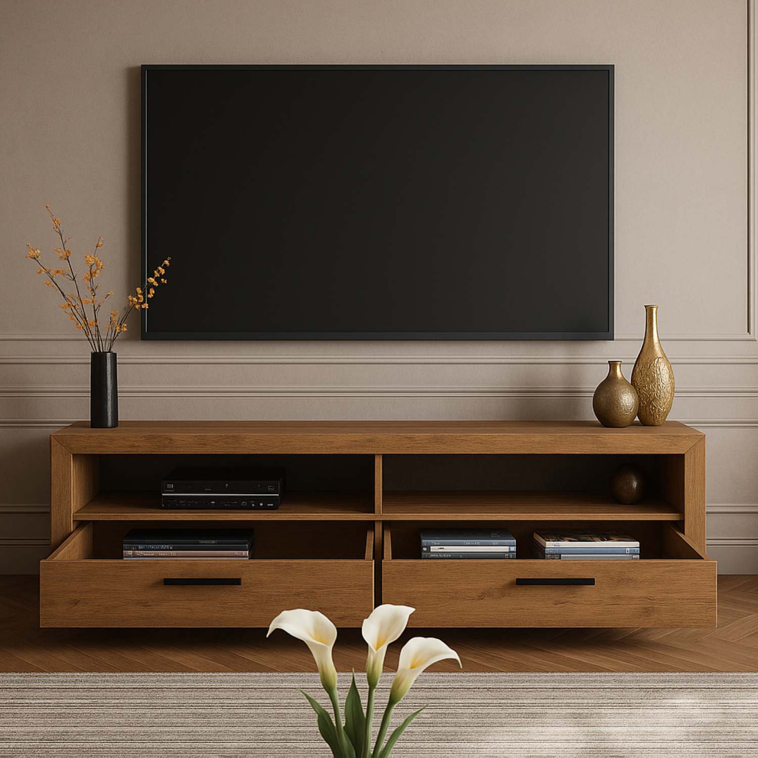 Meuble TV – Chêne de Lefkas & Noir – 147 cm – Design Industriel Élégant