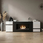 Meuble TV CROSS avec cheminée bioéthanol, white and orme Perla — vue 14