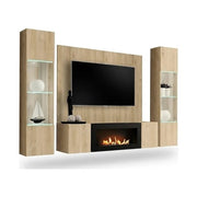 FLY M-P3 wall unit avec cheminée bioéthanol and a panel, hickory Jackson — vue 15