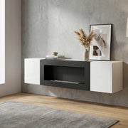 FLY wall hung TV unit avec cheminée bioéthanol, Perla Gray — vue 14
