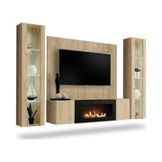 FLY M-P2 wall unit avec cheminée bioéthanol and a panel, hickory Jackson — vue 15