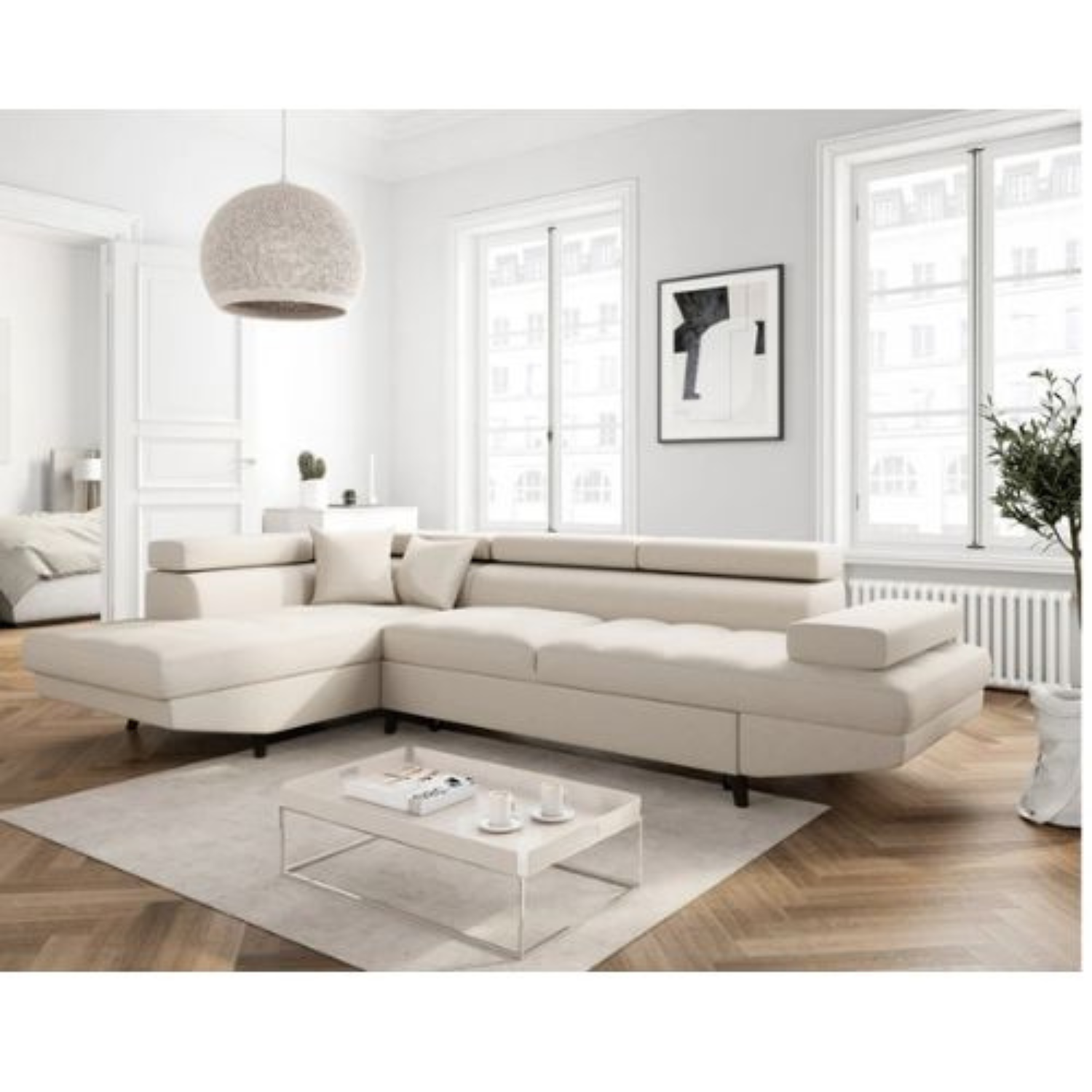 Canapé d'angle  convertible panoramique 5 places avec coffre – Confort, design et praticité au quotidien