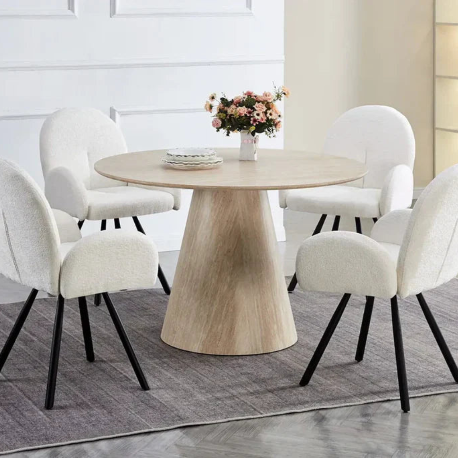 Chaise en tissu chenille avec dossier haut – Piètement en acier doré, argenté ou noir