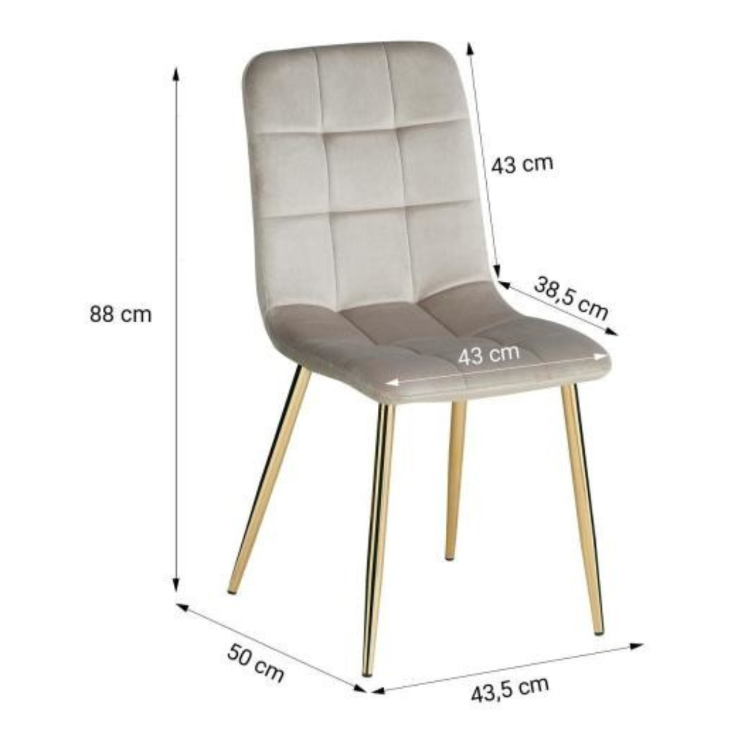 Chaise avec assise en tissu velours et piètement en acier