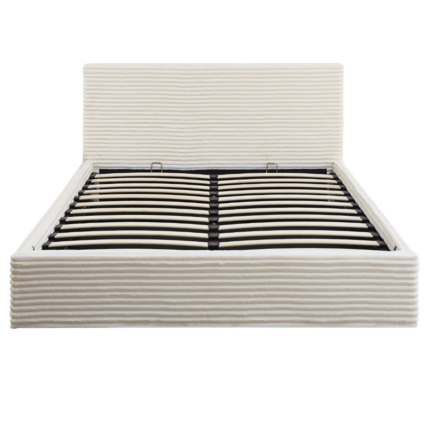 Lit Coffre Côtelé en Velours – Écru ou Gris – 90x190, 140x190, 160x200 cm