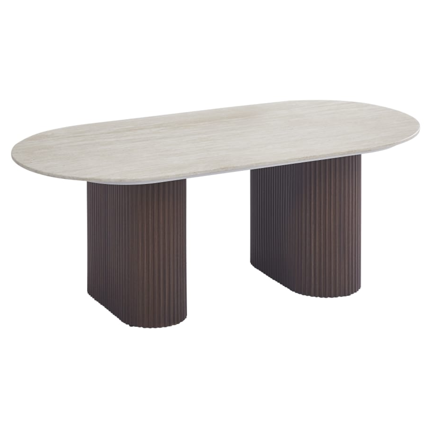 TABLE BASSE PIED NOYER CERAMIQUE TRAVERTIN BRILLANT 120x60x45 CM