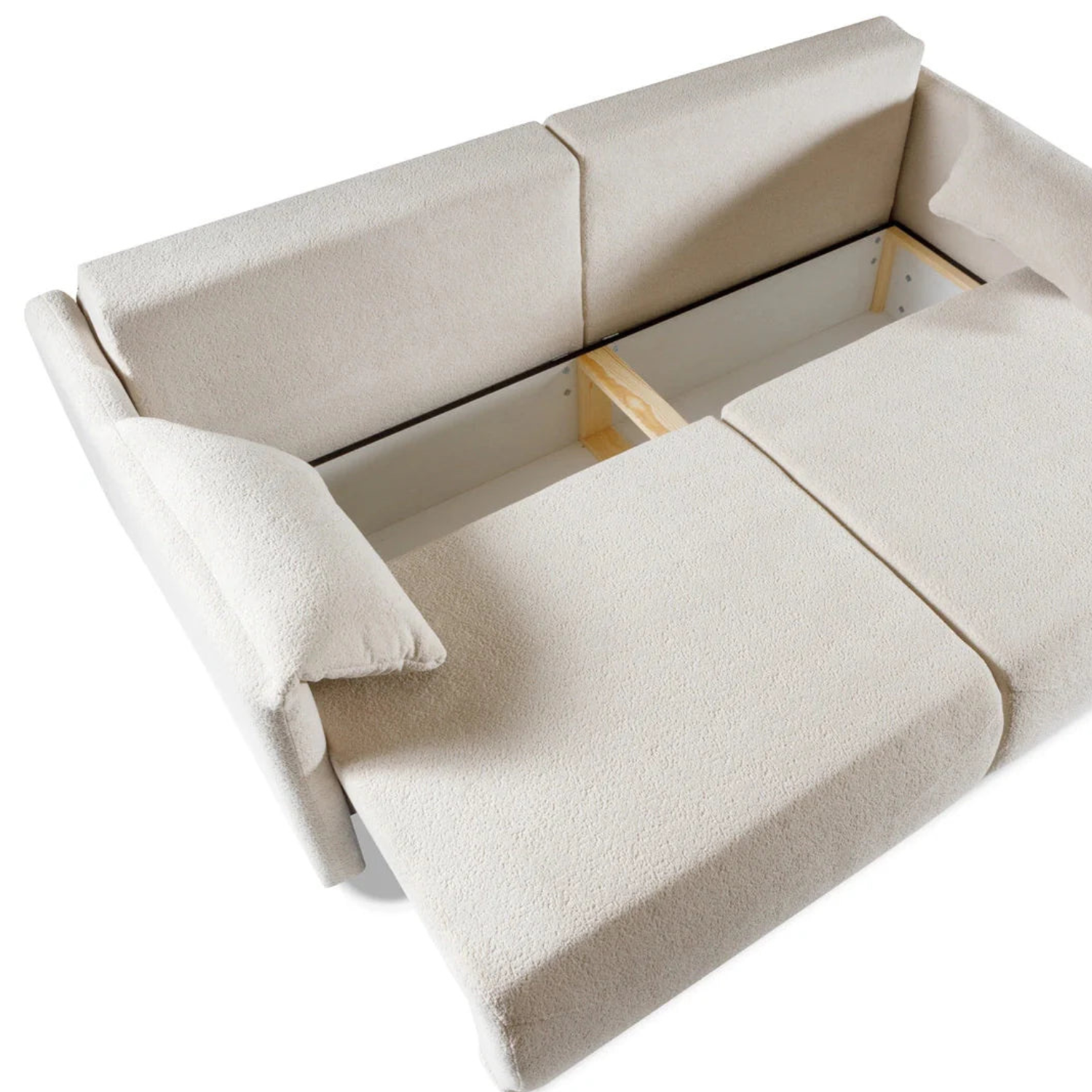 Canapé d’angle convertible écru avec couchage intégré design moderne