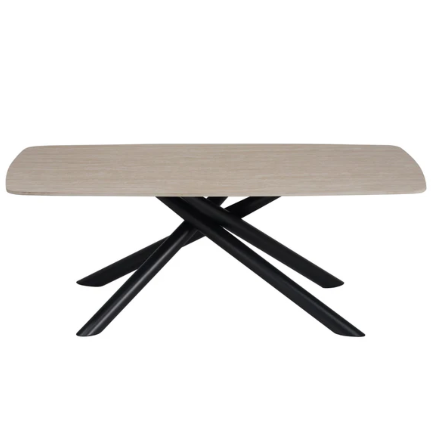 Table basse – Céramique travertin & pieds en métal noir – 120x70x45 cm