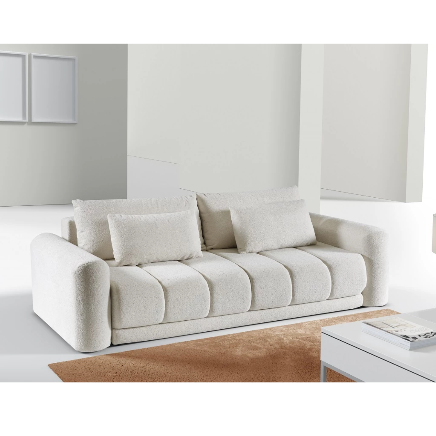 Canapé-lit 3 places 250 cm – Beige, convertible avec coffre et couchage XXL 163x200 cm