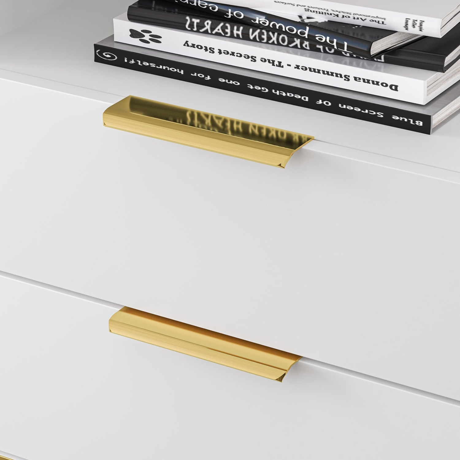 Table de chevet en bois blanc laqué mat et structure dorée
