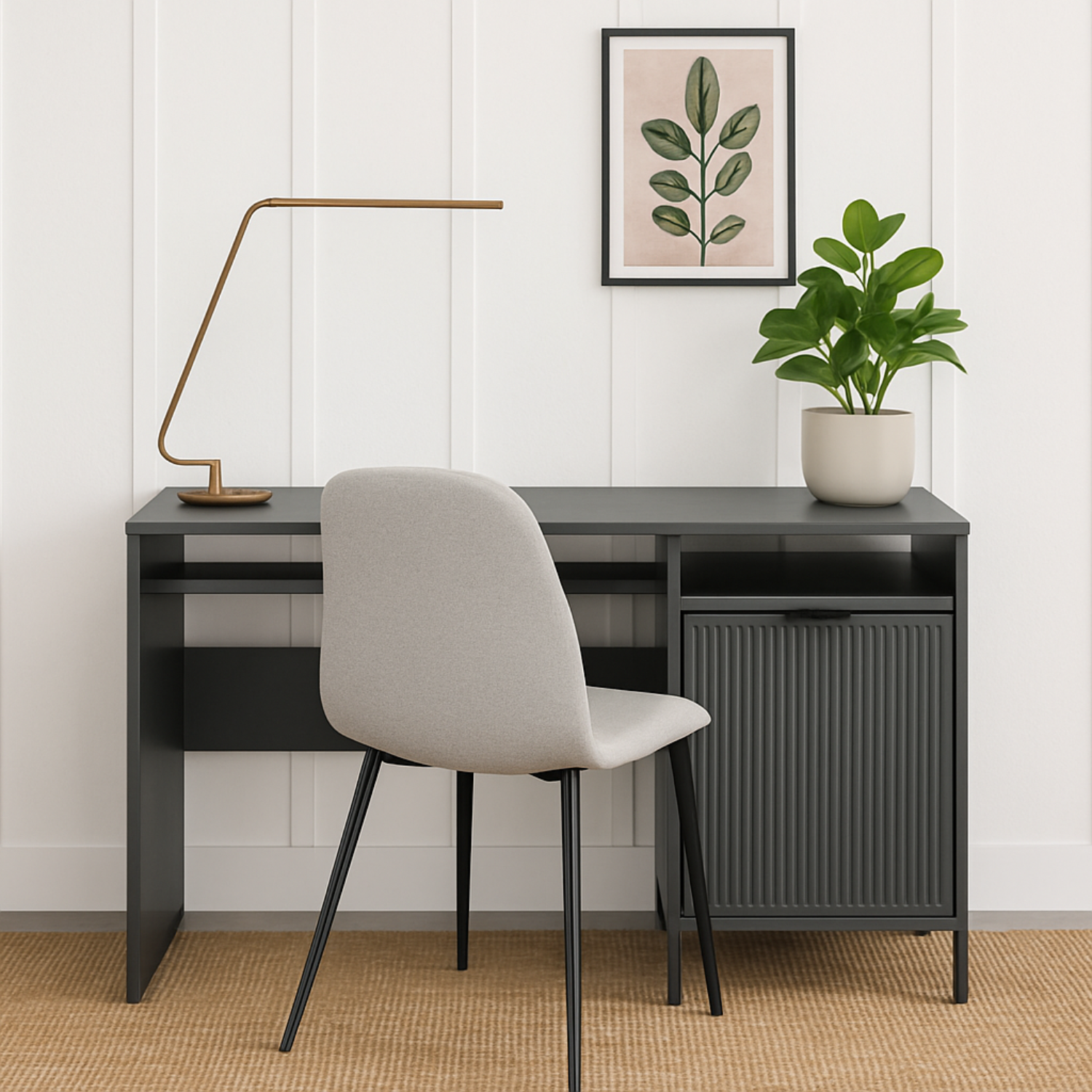 Bureau moderne – 3 coloris cachemire, indigo et pierre verte avec étagère et rangement