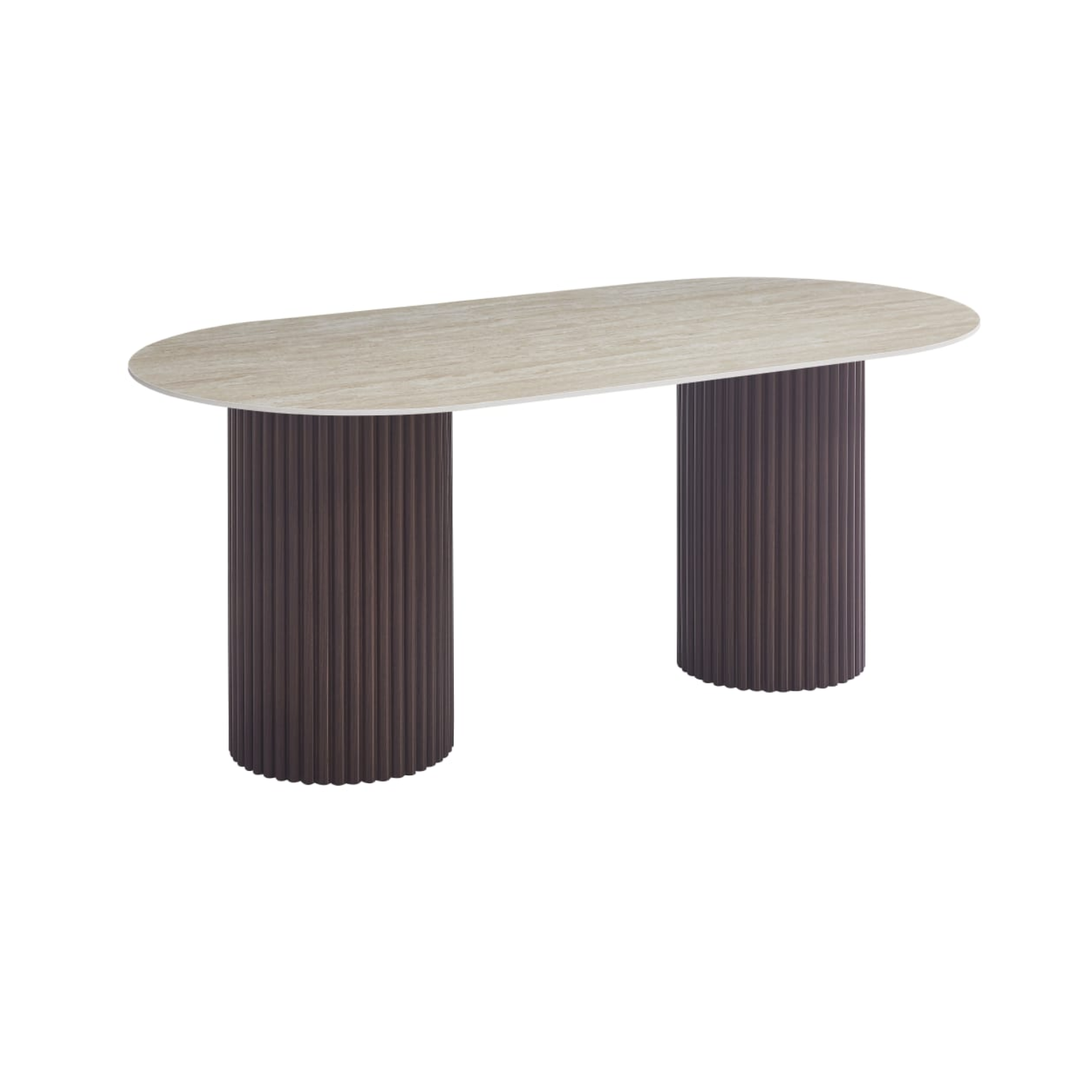 Table à Manger – Plateau Céramique Effet Travertin Mat & Pieds Métal Design | 160 ou 180 cm