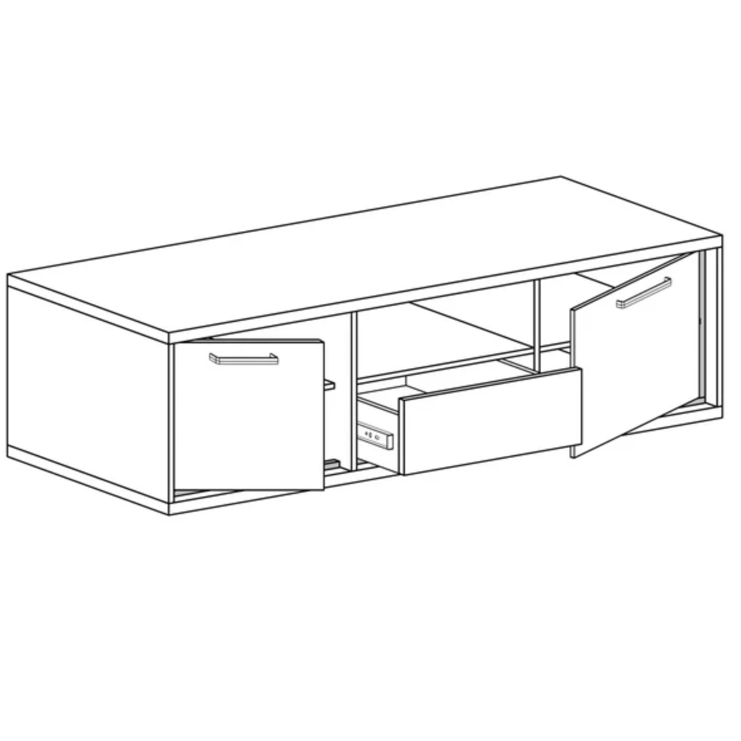 Meuble TV avec tiroir et étagères – teinte bois naturelle en deux dimensions – 139 cm et 181 cm