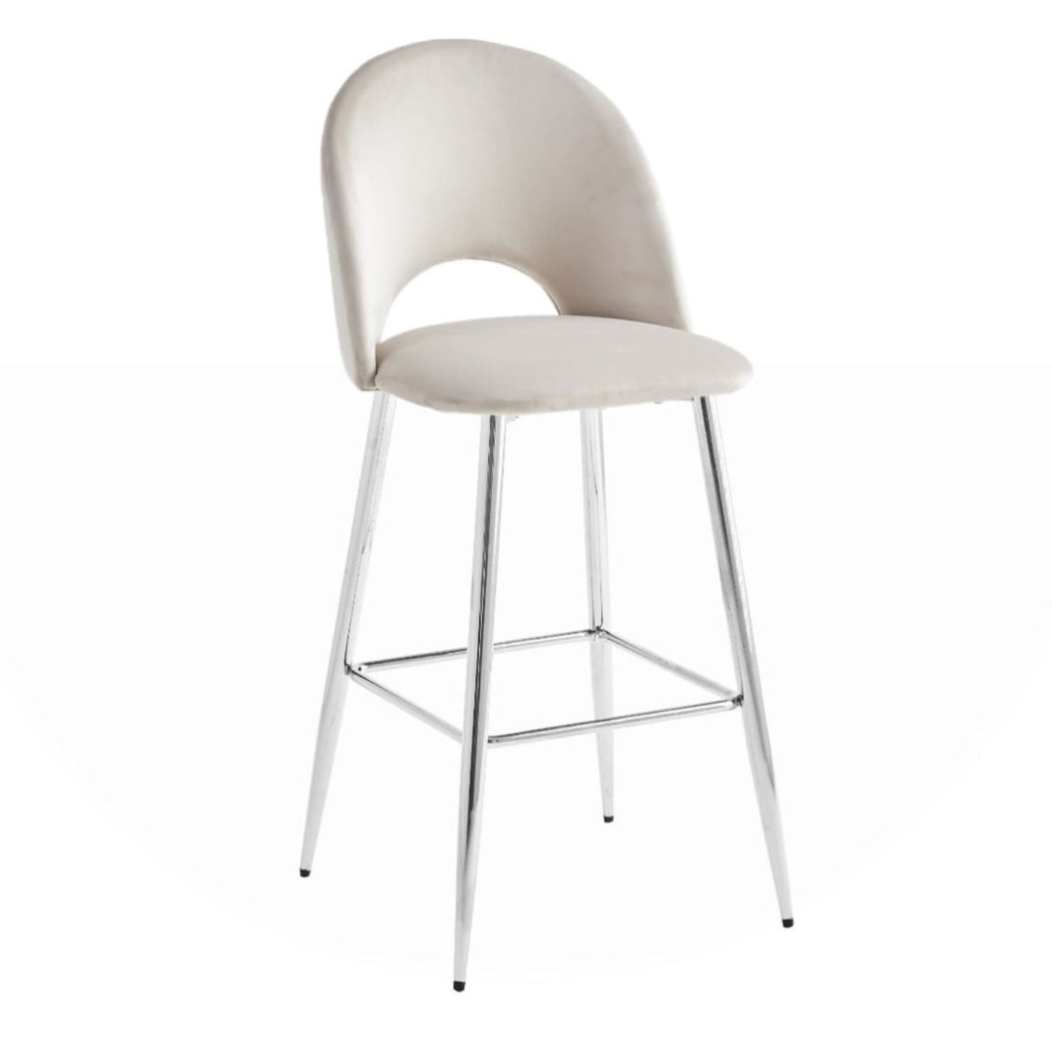 Chaise de bar en velours avec piètement  doré, argenté ou noir –  L45 x P45 x H112 cm