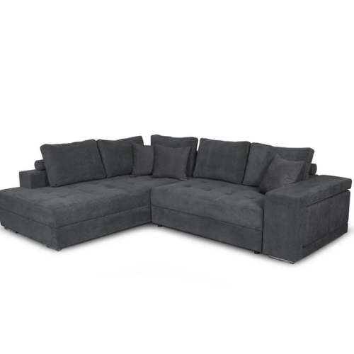 Canapé d'angle convertible avec 2 poufs et coffre en tissu