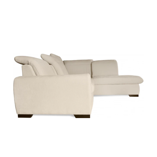 Canapé d’angle convertible en velours beige avec fonction lit et coffre intégré