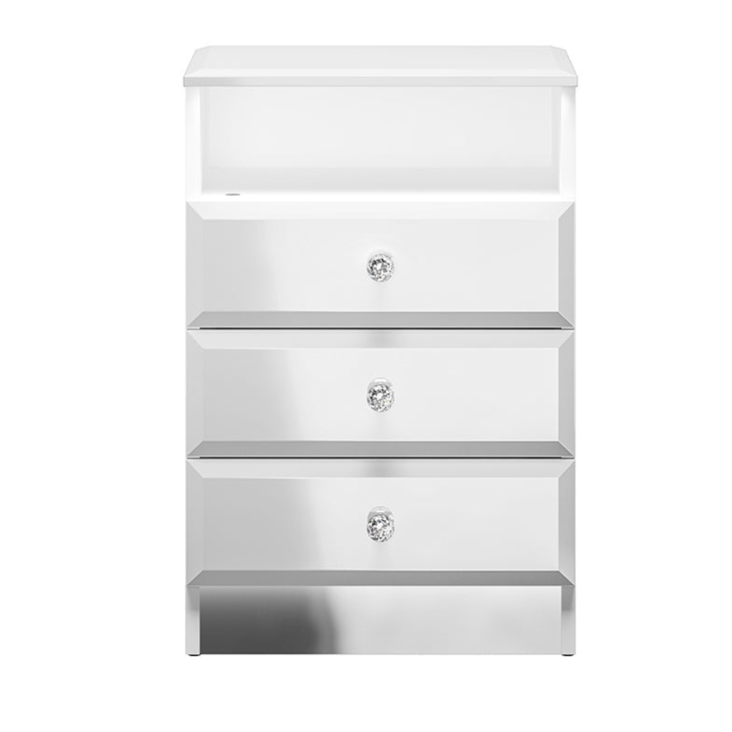 Table de Chevet  – Design Élégant en Blanc Brillant avec Panneau Laminé Résistant
