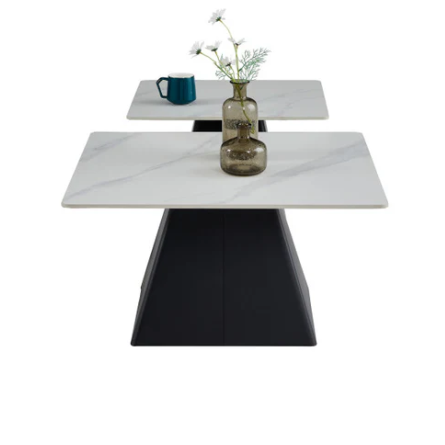 Table basse Flora en céramique marbre blanc ou gris, piétement acier