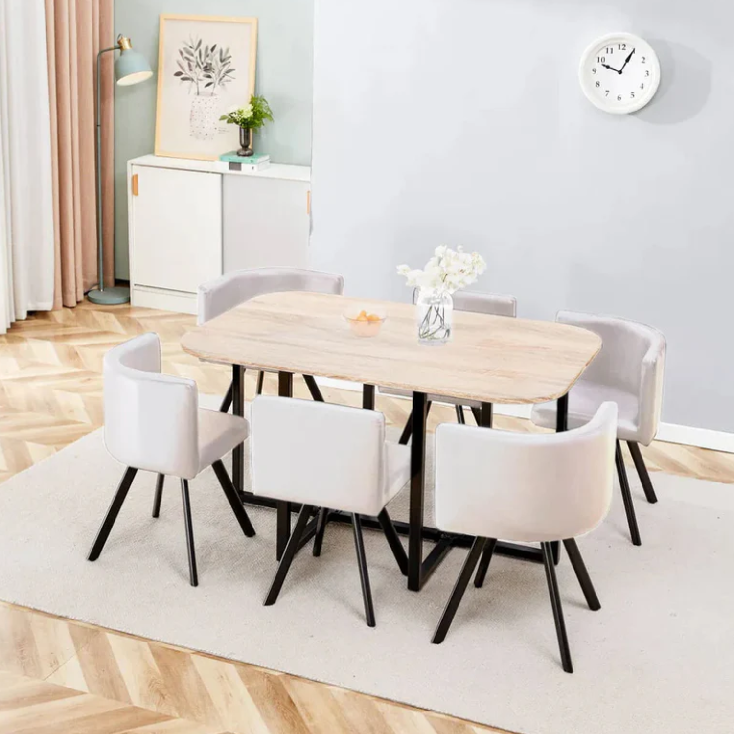 Ensemble Table à Manger avec Plateau Bois ou Marbre et Chaises Velours/Similicuir