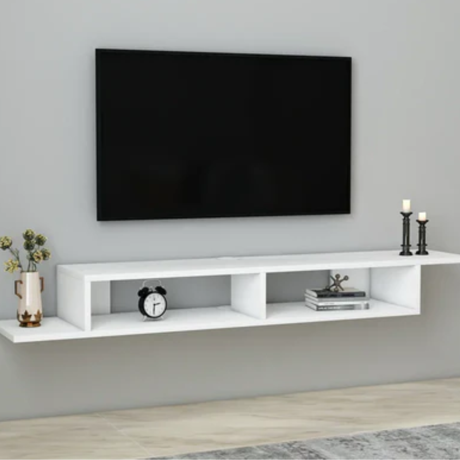 Meuble TV suspendu 130 cm – Blanc élégant à 2 compartiments