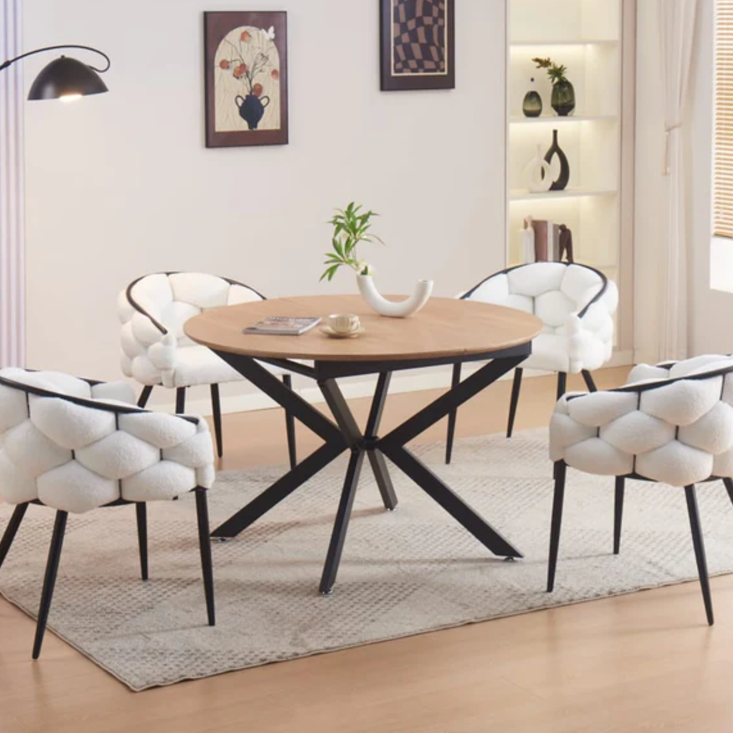 Table à Manger Extensible – Chêne Naturel & Piètement en Métal Noir