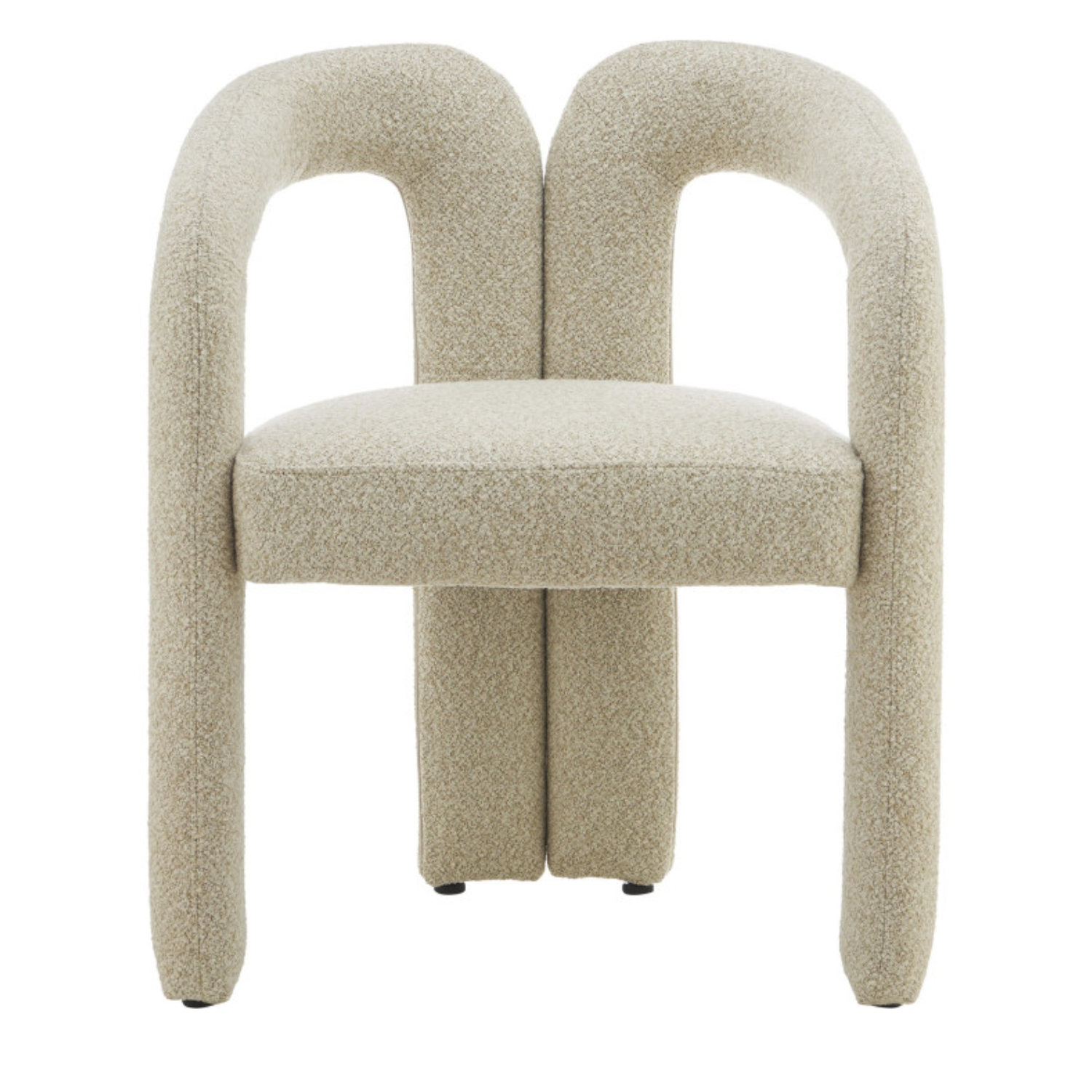 Chaise design – Assise et dossier en tissu bouclé, piétement acier (Blanc / Beige )
