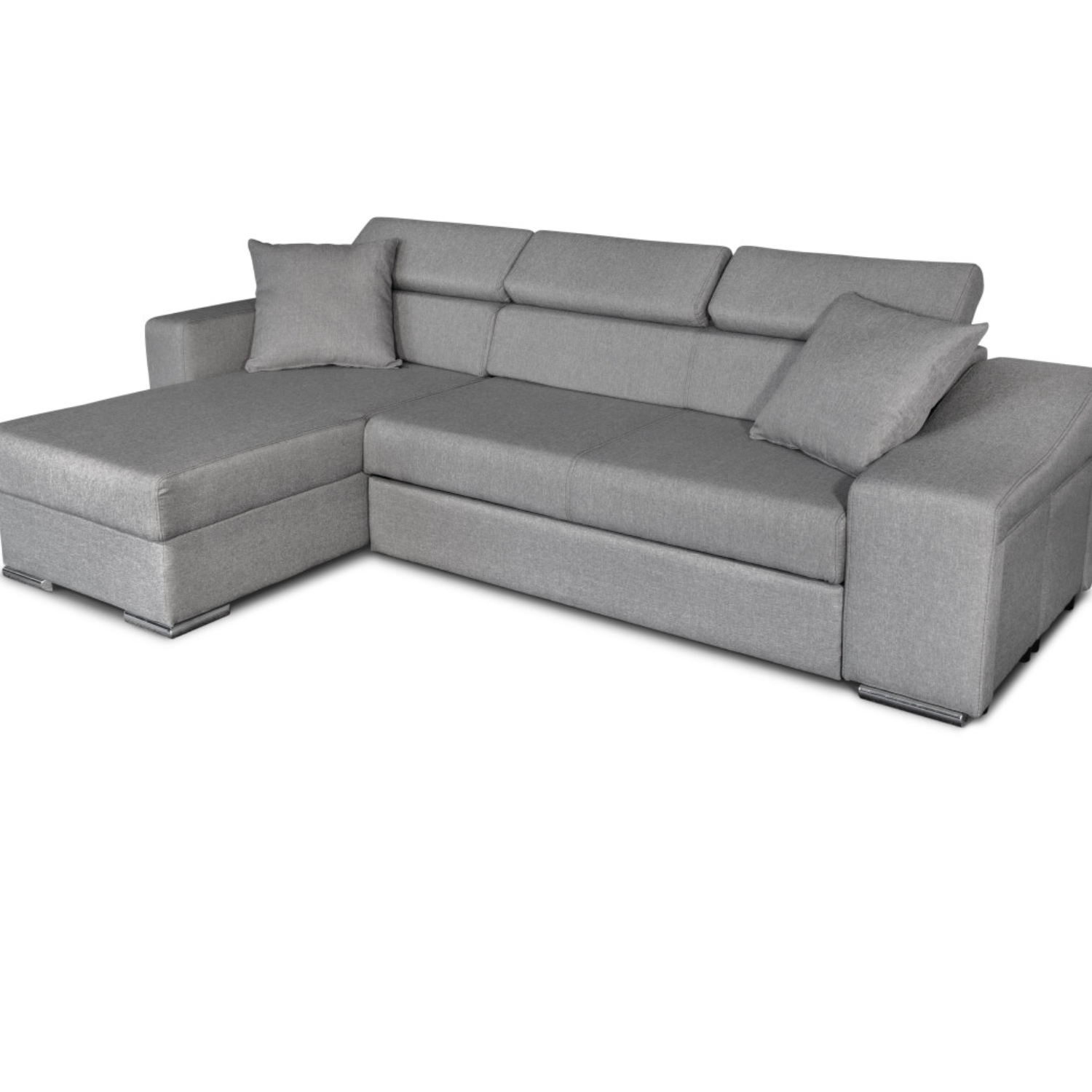 Canapé d'angle réversible, convertible avec coffre et 2 poufs en tissu