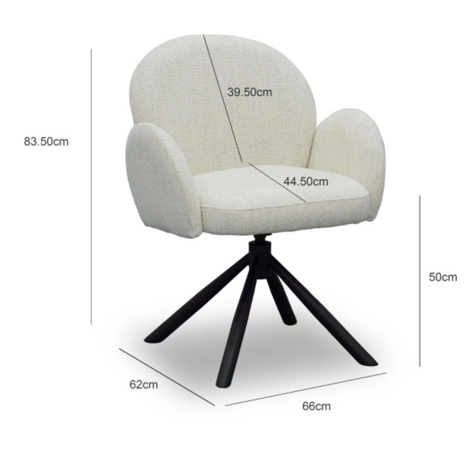 Chaise pivotante 360°   – Tissu chiné avec surpiqûres & pieds acier noir (Noir ou Blanc)