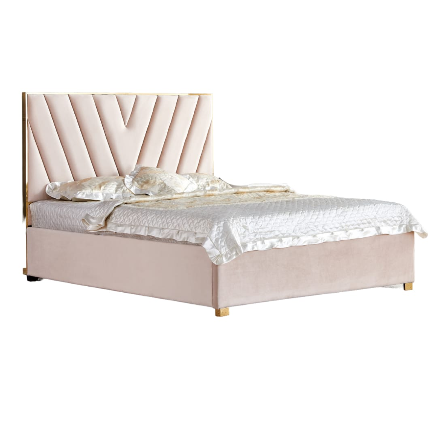 Lit revêtement en velours et sommier à latte en bois - 140x190 cm