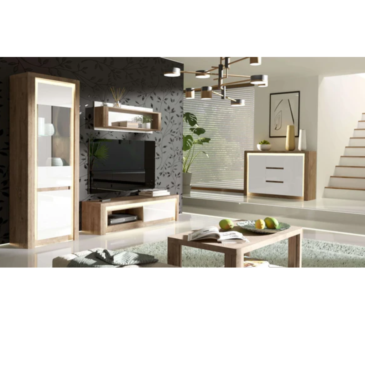 Table Basse Moderne avec Banc et Étagère