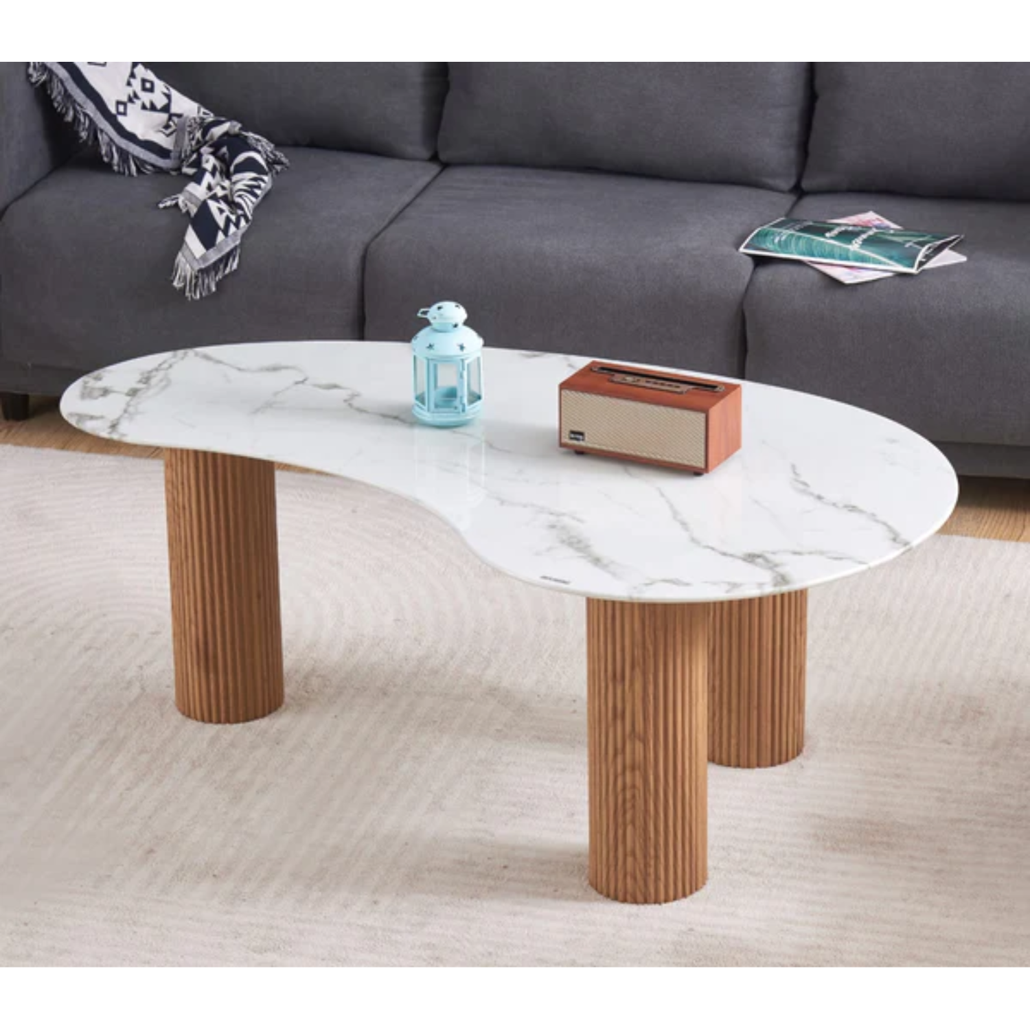 Table Basse Moderne – Plateau Transparent ou Marbre Blanc, Structure Bois ou Métal –  120x70x45 cm