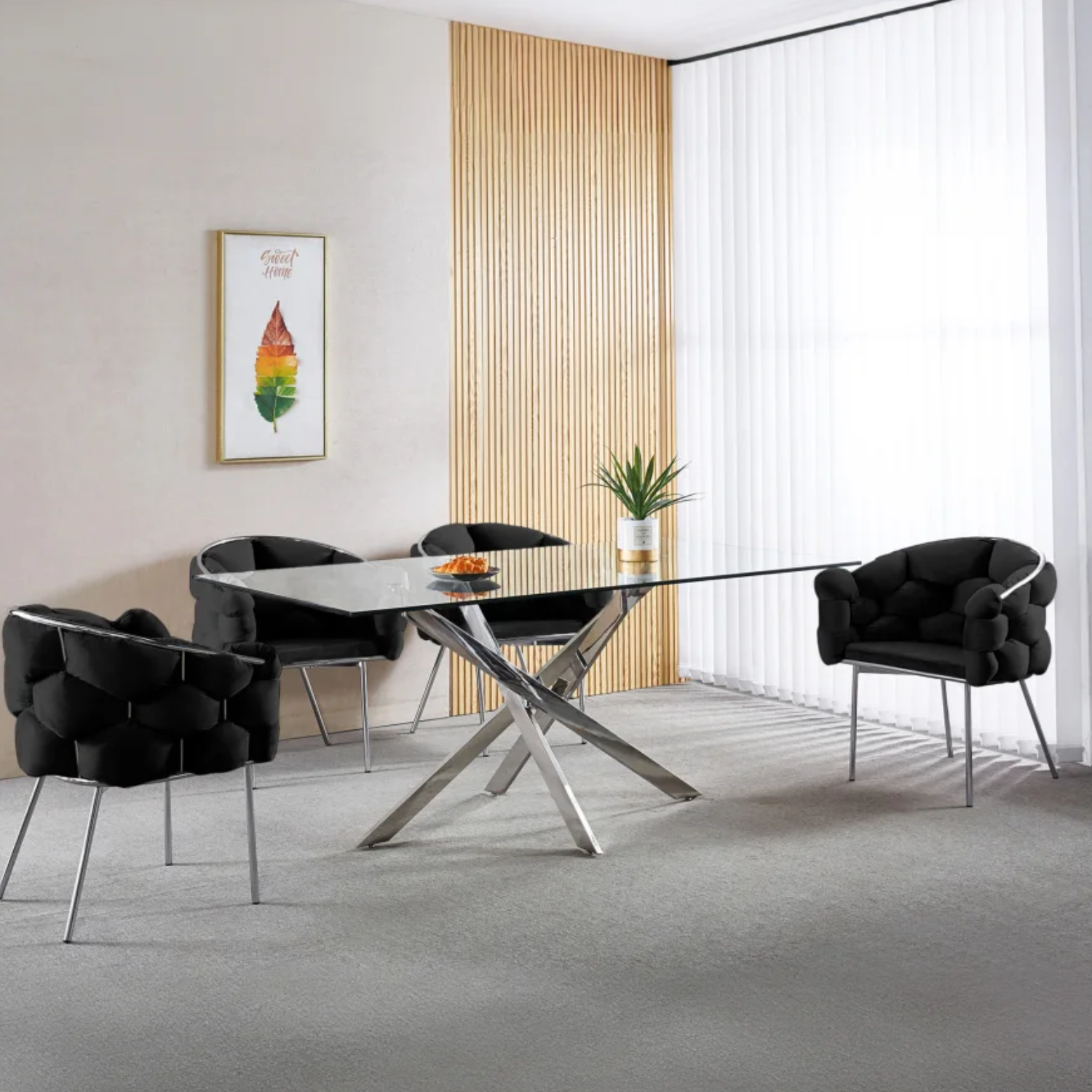 Table à Manger ALIA rectangulaire plateau en verre trempé et Pieds couleur argentée