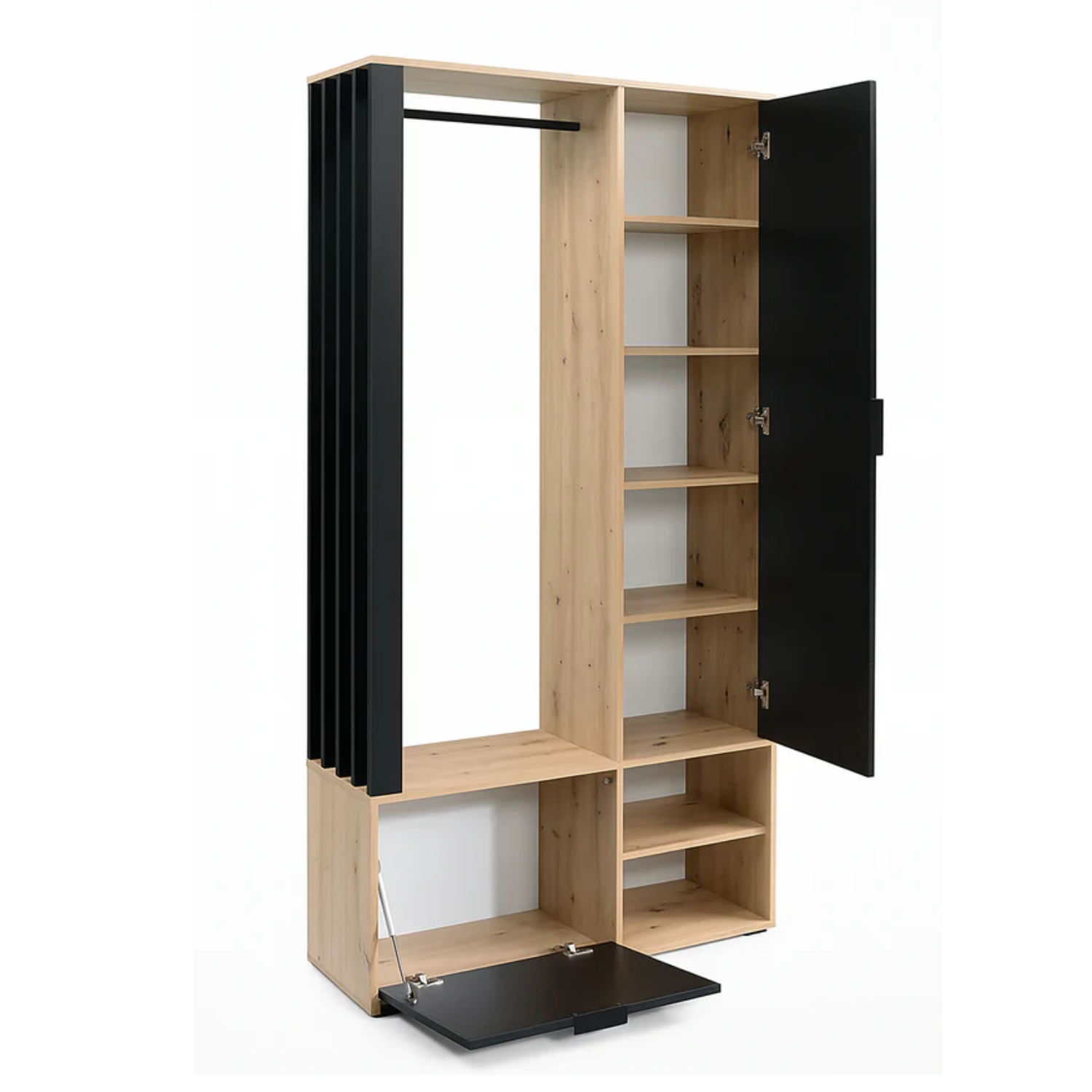 Placard d’entrée avec miroir – 100 cm – meuble de couloir design avec rangement chaussures