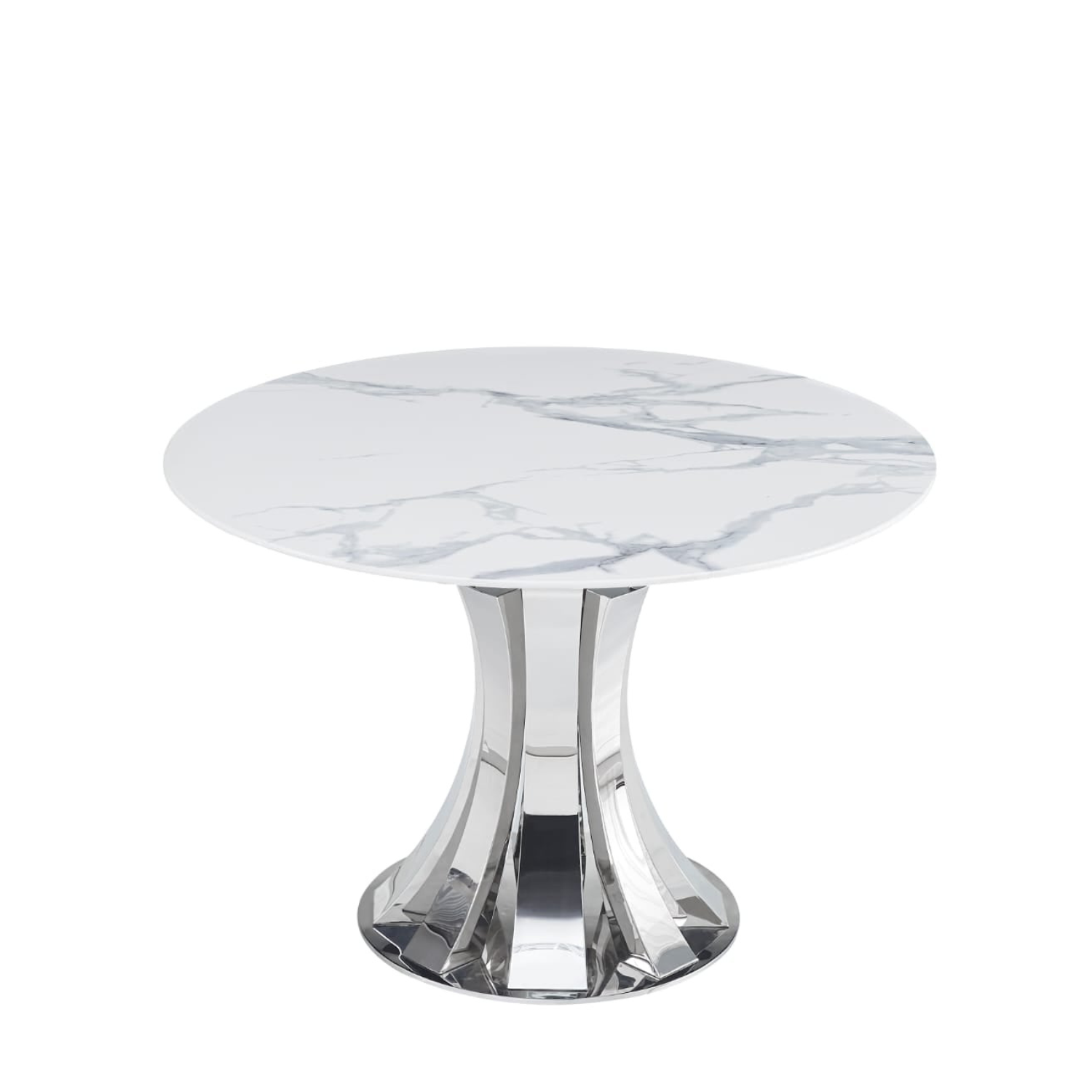 Ensemble de table à manger  Ronde marie  Céramique Marbre Blanc et 4 chaises en Velours Beige avec Pieds argenté
