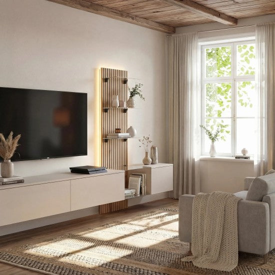 LUZZ wall unit 220 cm with lighting, Szara Glina and Coast Evoke chêne — vue 3