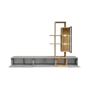 LEO wall unit 240 cm with a display cabinet and a shelf, grey and Cremona chêne — vue 3