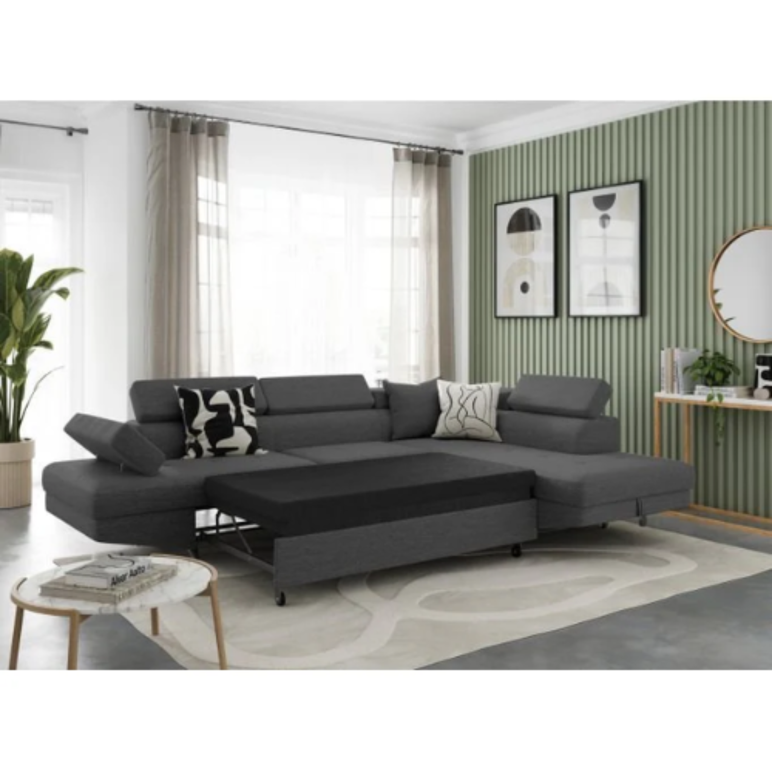 Canapé d'angle  convertible panoramique 5 places avec coffre – Confort, design et praticité au quotidien