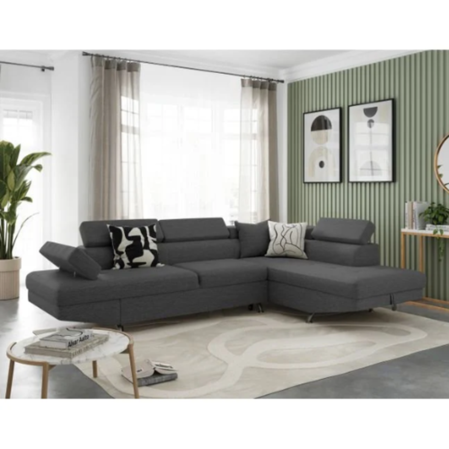 Canapé d'angle  convertible panoramique 5 places avec coffre – Confort, design et praticité au quotidien