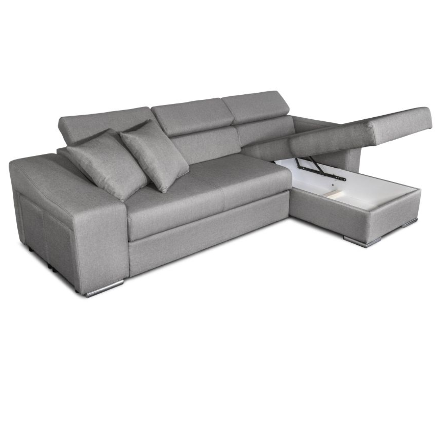 Canapé d'angle réversible, convertible avec coffre et 2 poufs en tissu