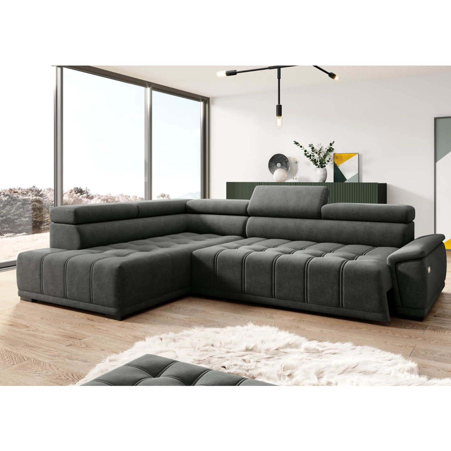 Canapé d’angle – Confort réglable électrique, design moderne et têtières ajustables